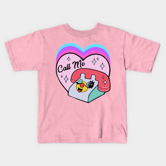 Cute Call Me Telephone Kids T-Shirt by BrandyRay